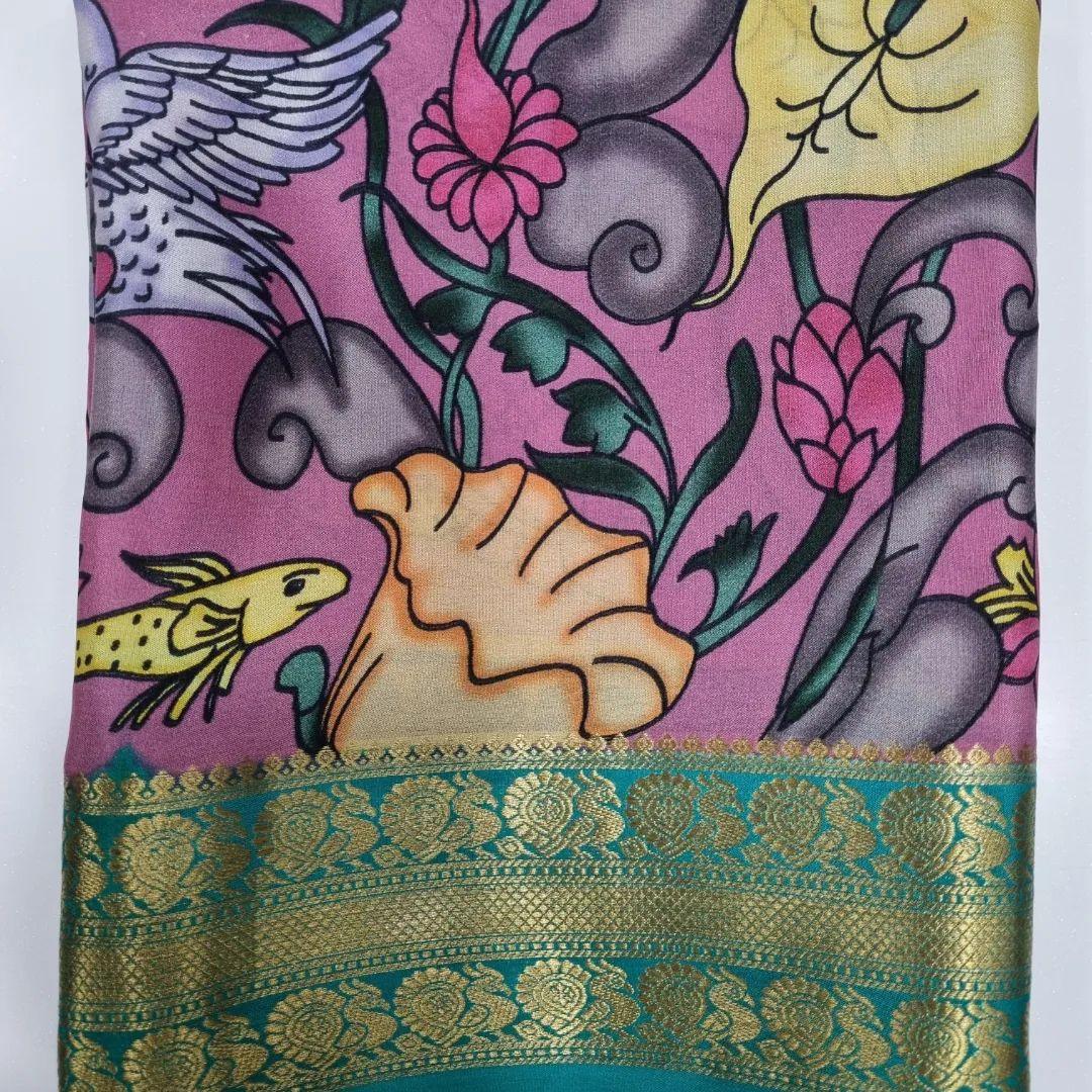 Mysore Crepe Saree: Kalamkari Print and Zari Pallu Charm