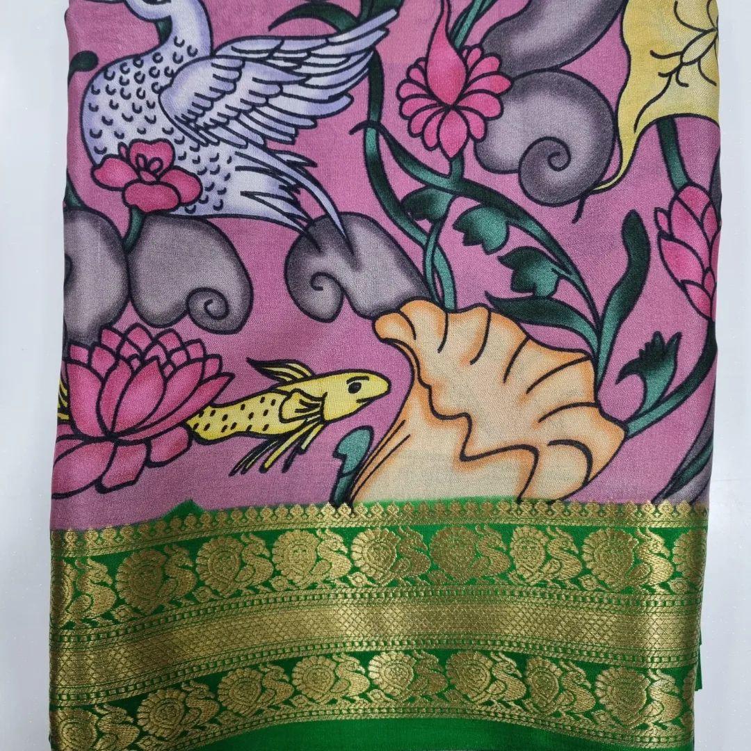 Mysore Crepe Saree: Kalamkari Print and Zari Pallu Charm