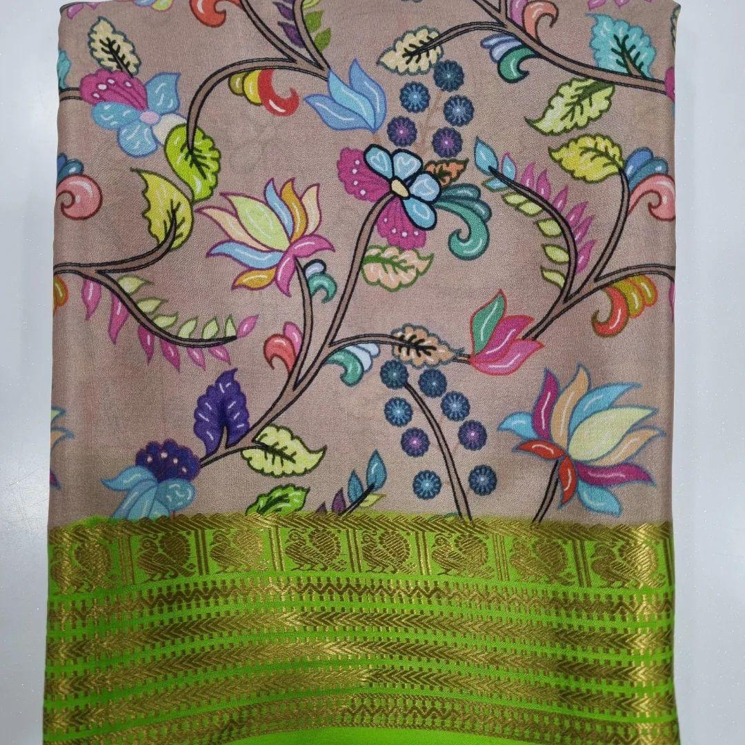 Digital Kalamkari printed all over saree with zari border