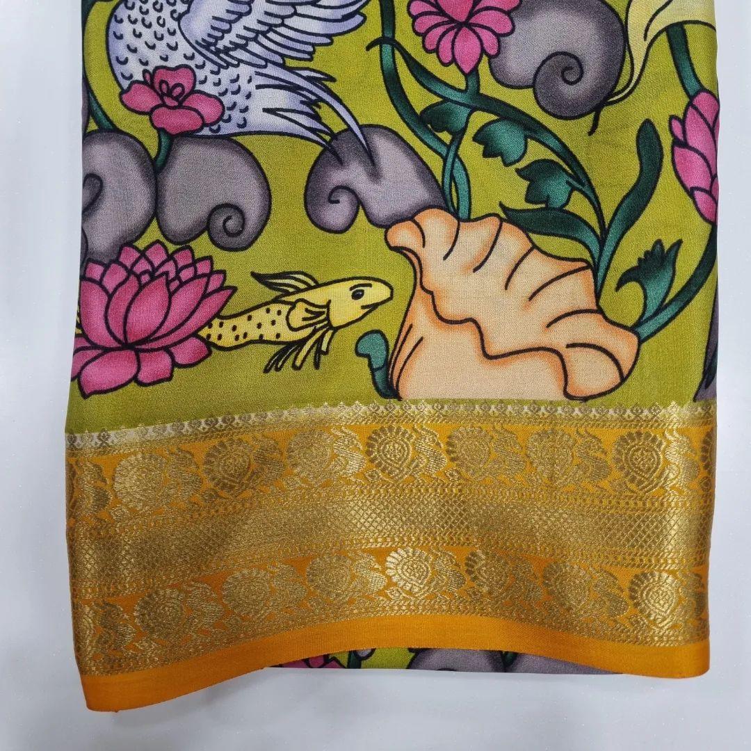 Mysore Crepe Saree: Kalamkari Print and Zari Pallu Charm