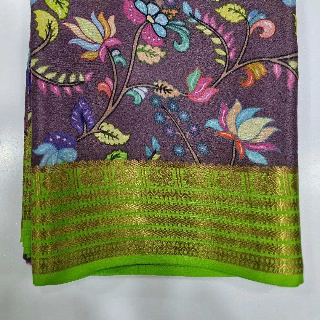 Digital Kalamkari printed all over saree with zari border