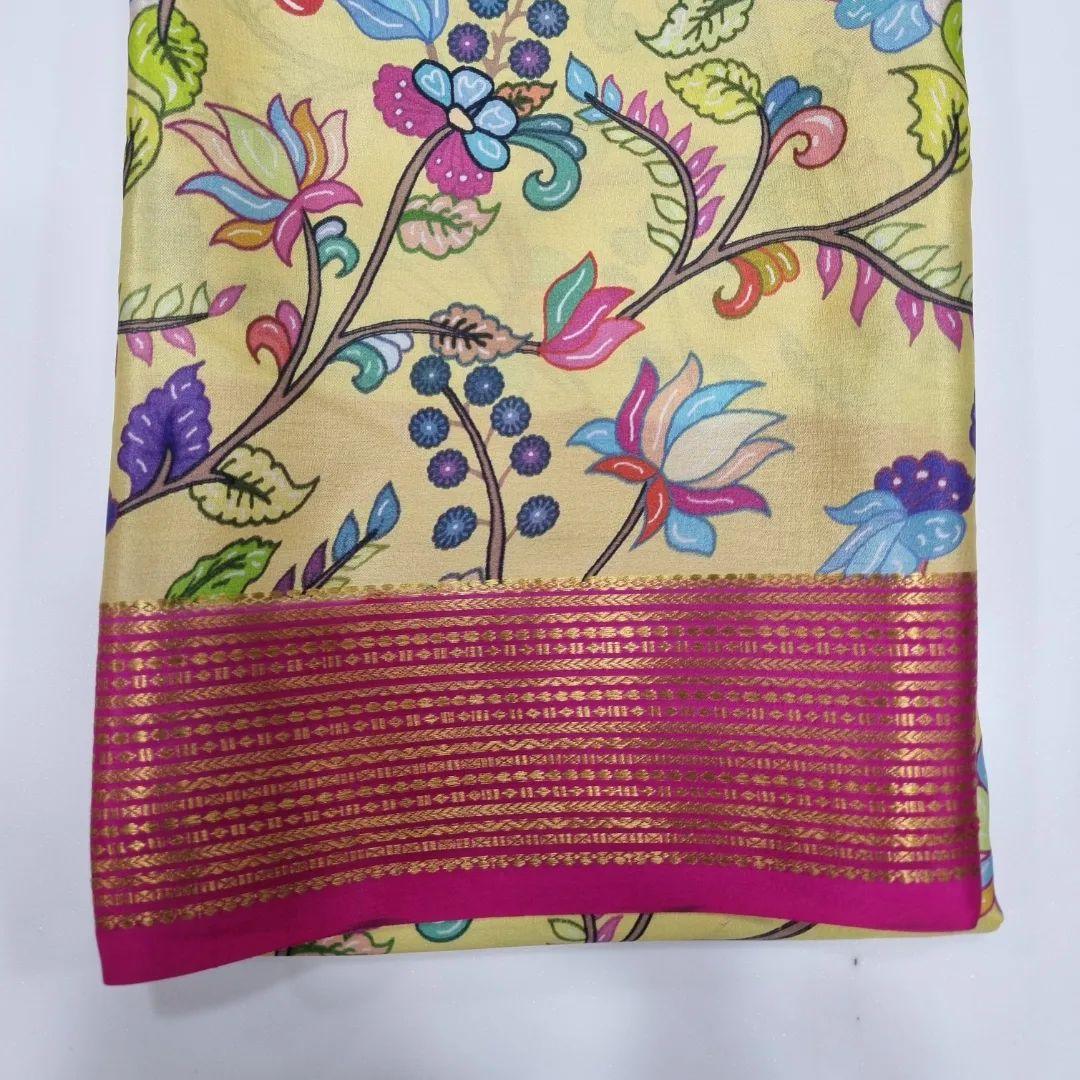 Digital Kalamkari printed all over saree with zari border