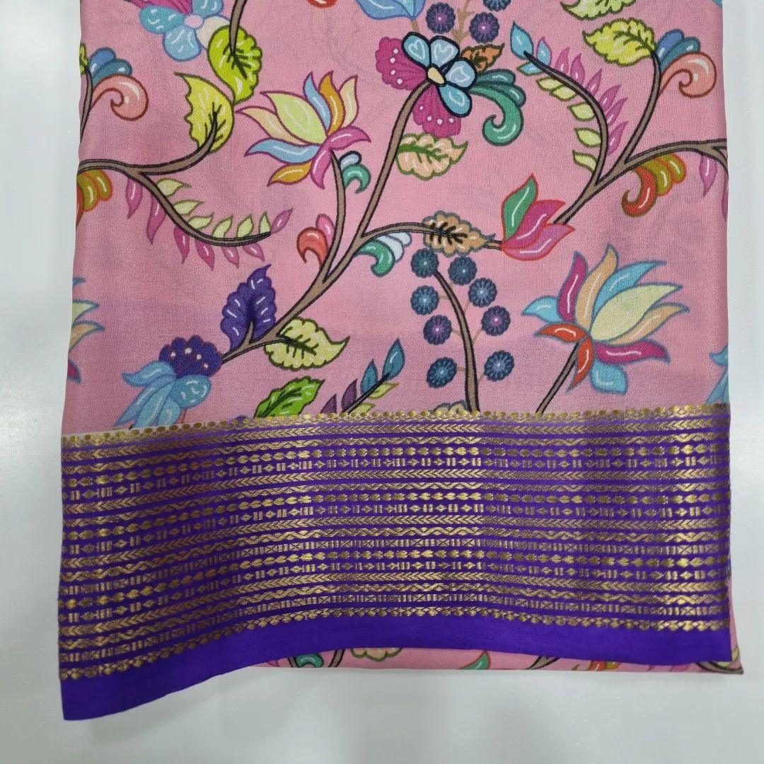 Digital Kalamkari printed all over saree with zari border