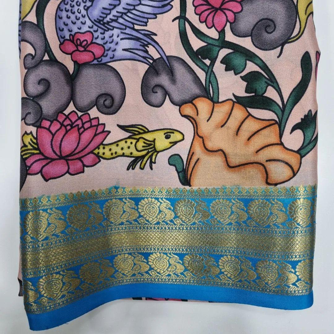 Mysore Crepe Saree: Kalamkari Print and Zari Pallu Charm