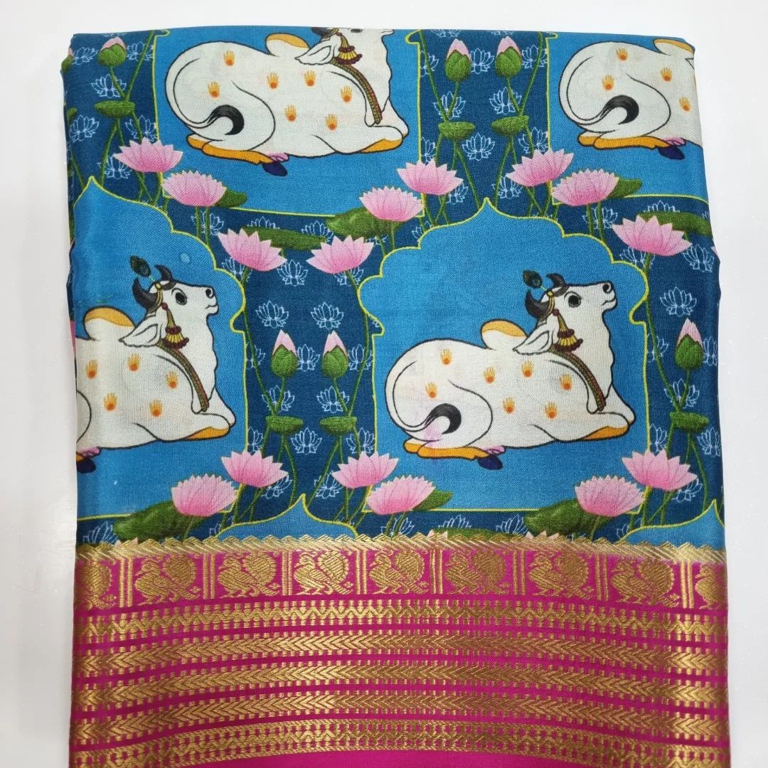 Charming Digital Kalamkari Saree Adorned with Zari Border