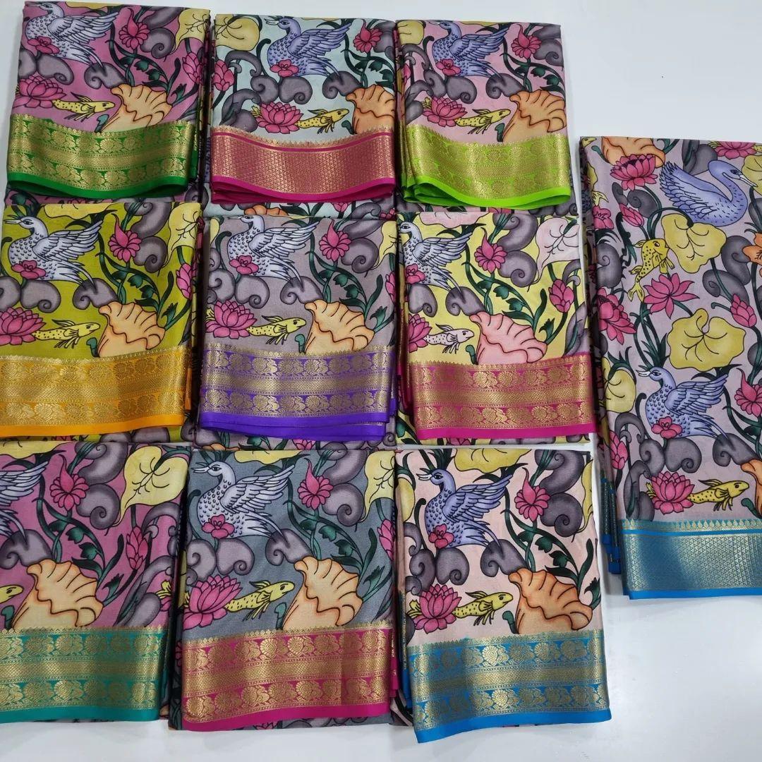 Mysore Crepe Saree: Kalamkari Print and Zari Pallu Charm