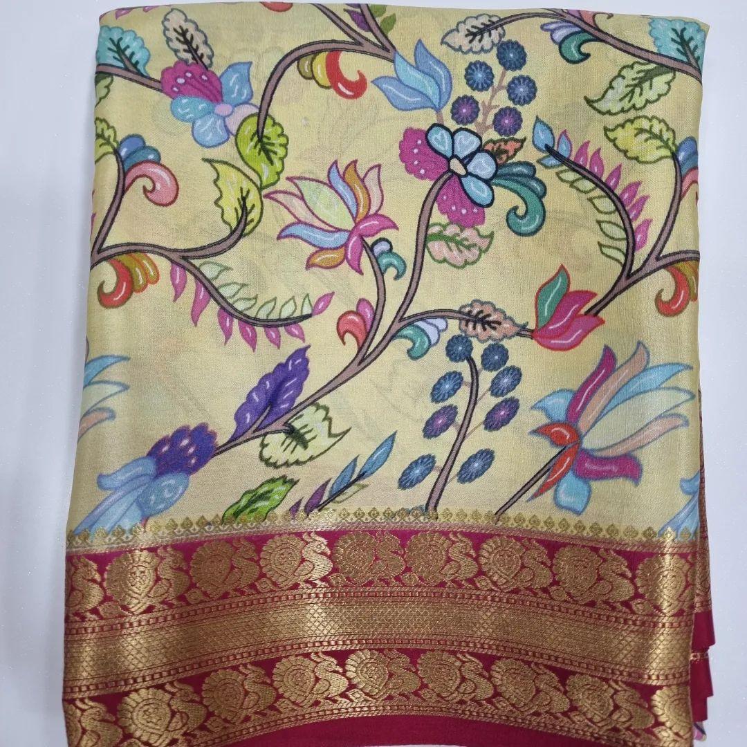 Digital Kalamkari printed all over saree with zari border