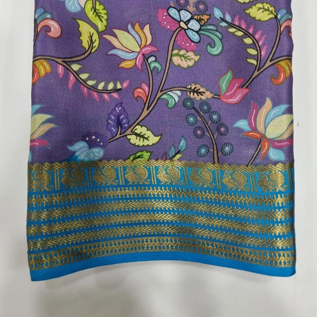 Digital Kalamkari printed all over saree with zari border