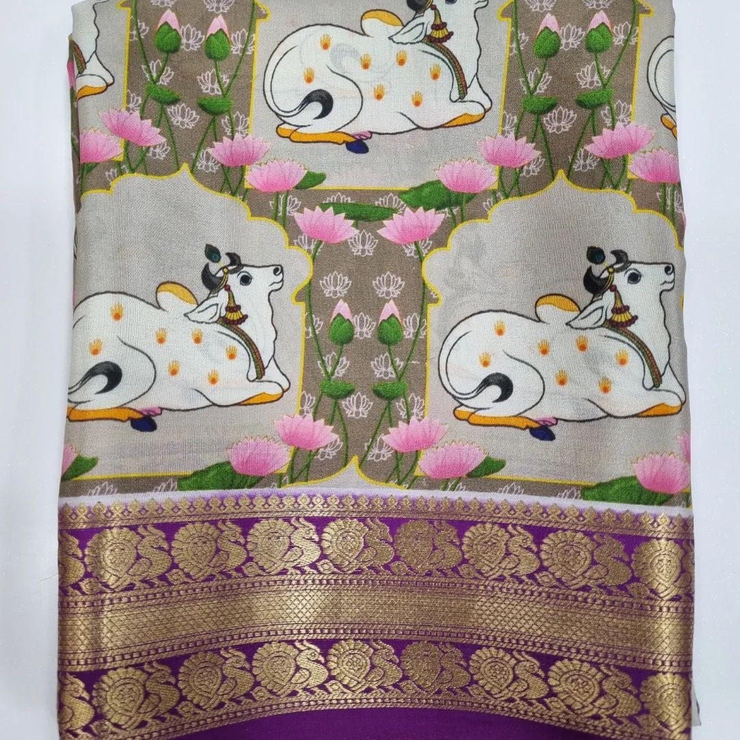 Charming Digital Kalamkari Saree Adorned with Zari Border