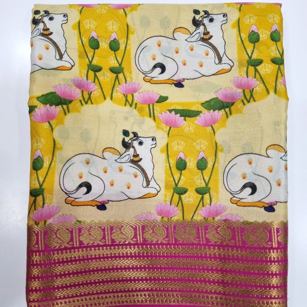 Charming Digital Kalamkari Saree Adorned with Zari Border