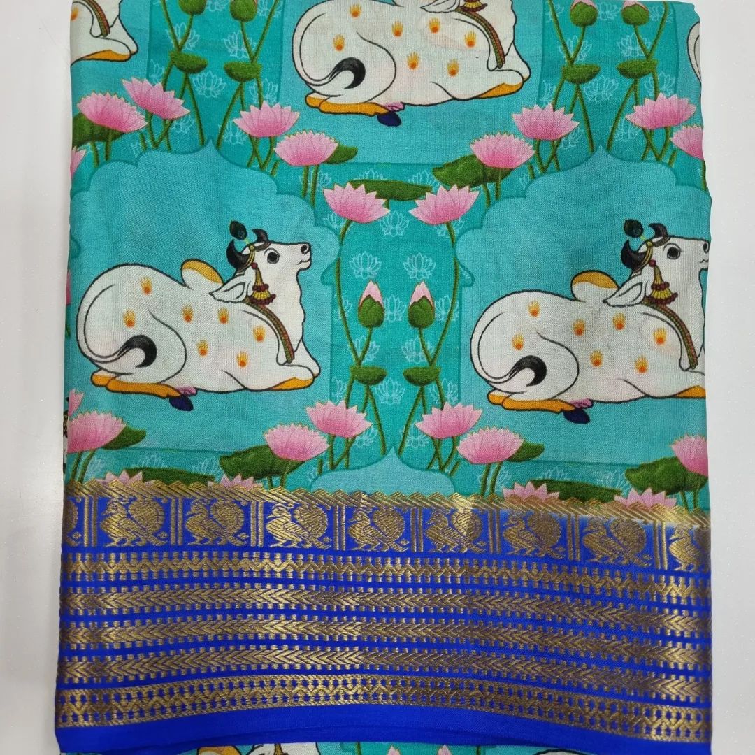 Charming Digital Kalamkari Saree Adorned with Zari Border