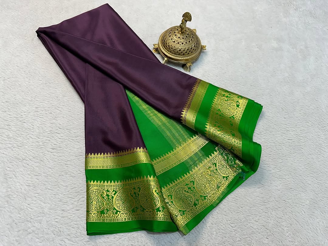 Vibrant Contrasts: Mysore Silk Sarees with Mango Bentex Border