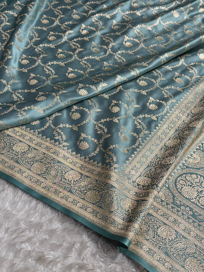 Floral Jaal Pattern Banarasi Satin Katan Silk Saree