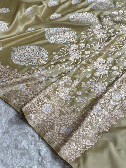 Banarasi Mashru Silk Saree Black | Minakari Boota Rupa Sona Jacquard Saree