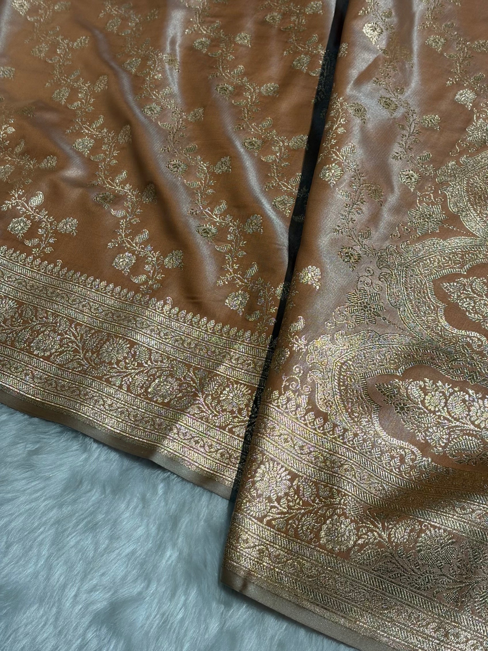 Banarasi Cross Jaal Satin Katan Silk Saree | Jacquard Woven Traditional Banarasi Saree