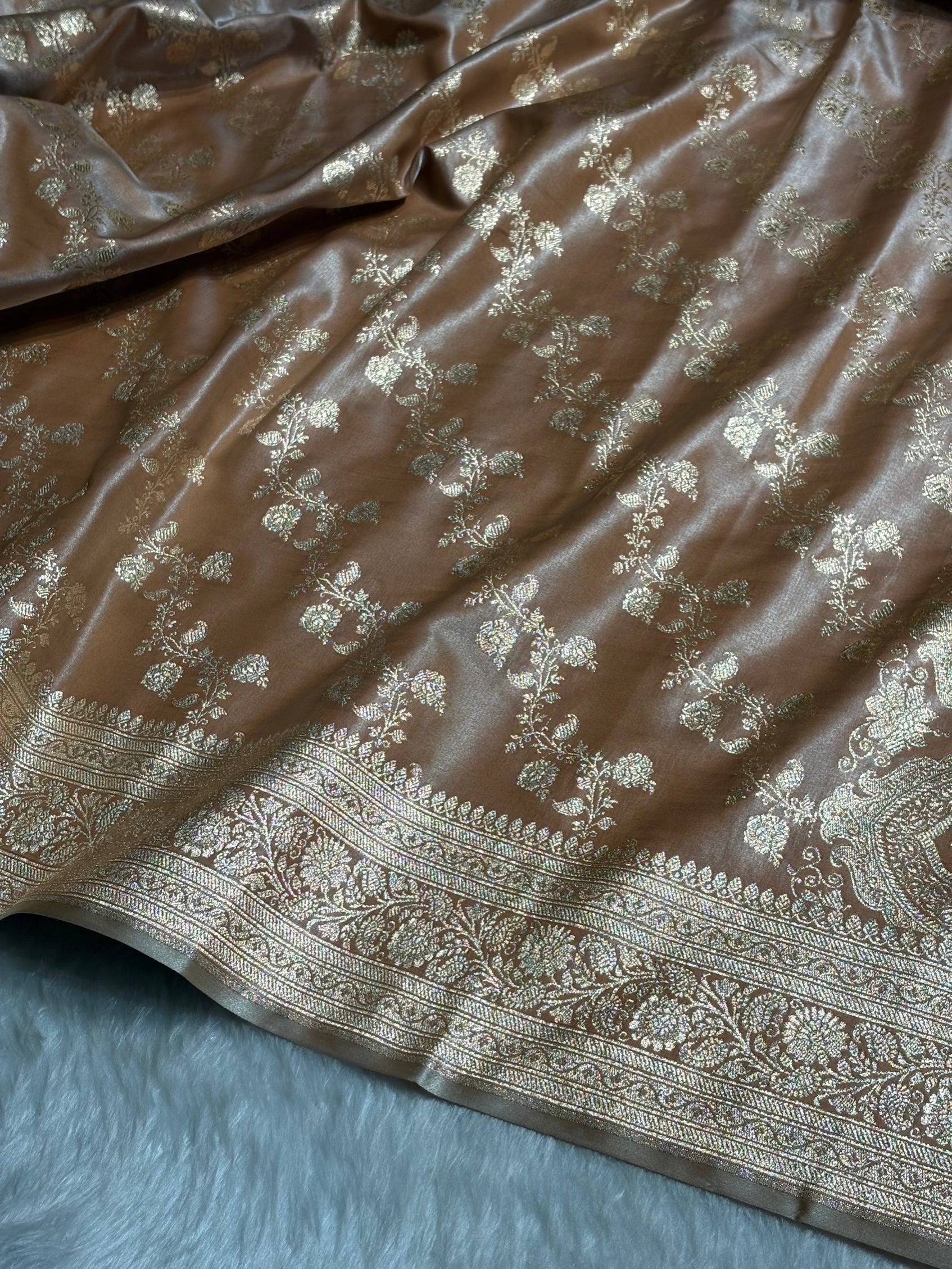 Banarasi Cross Jaal Satin Katan Silk Saree | Jacquard Woven Traditional Banarasi Saree