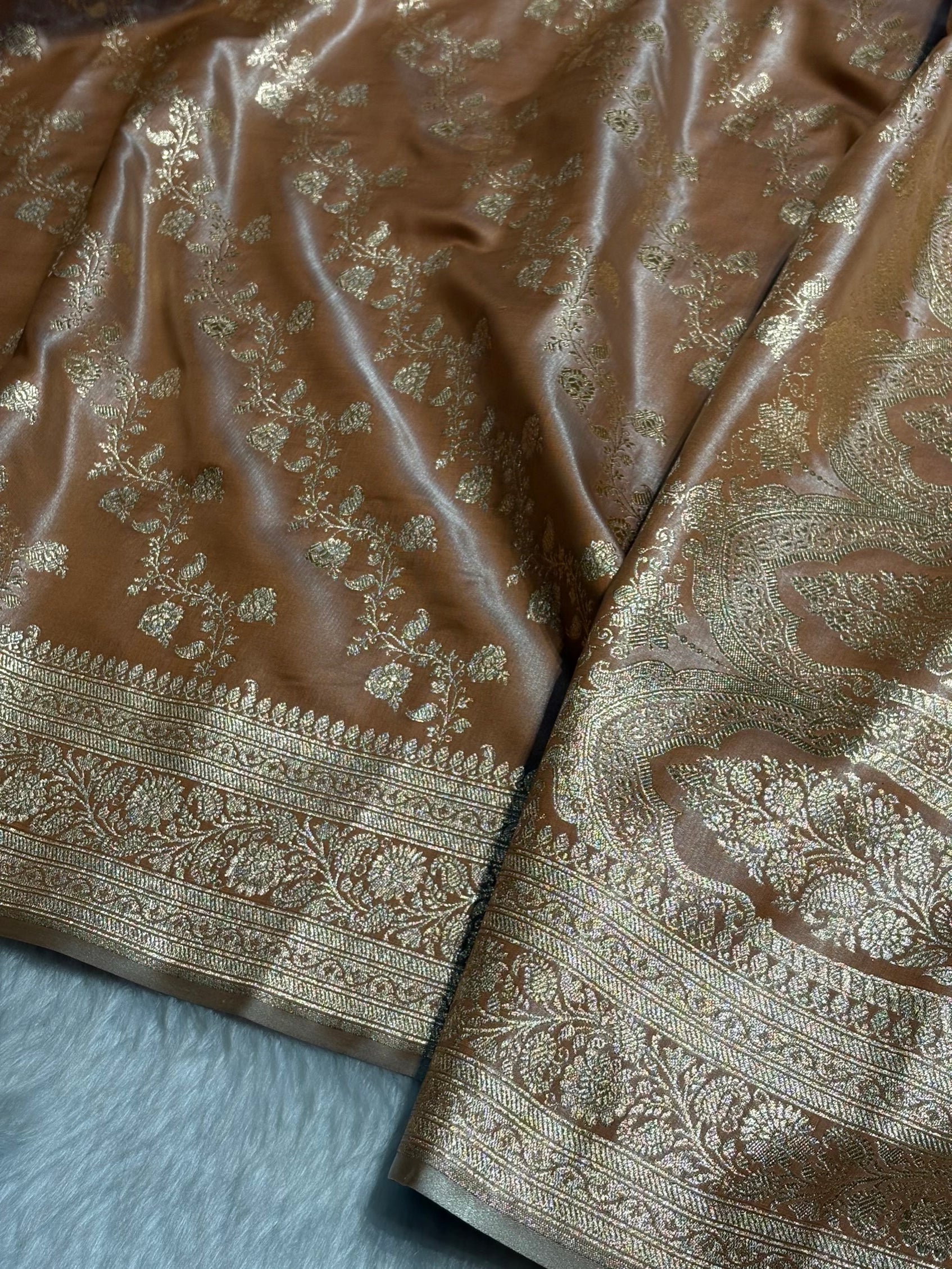 Banarasi Cross Jaal Satin Katan Silk Saree | Jacquard Woven Traditional Banarasi Saree