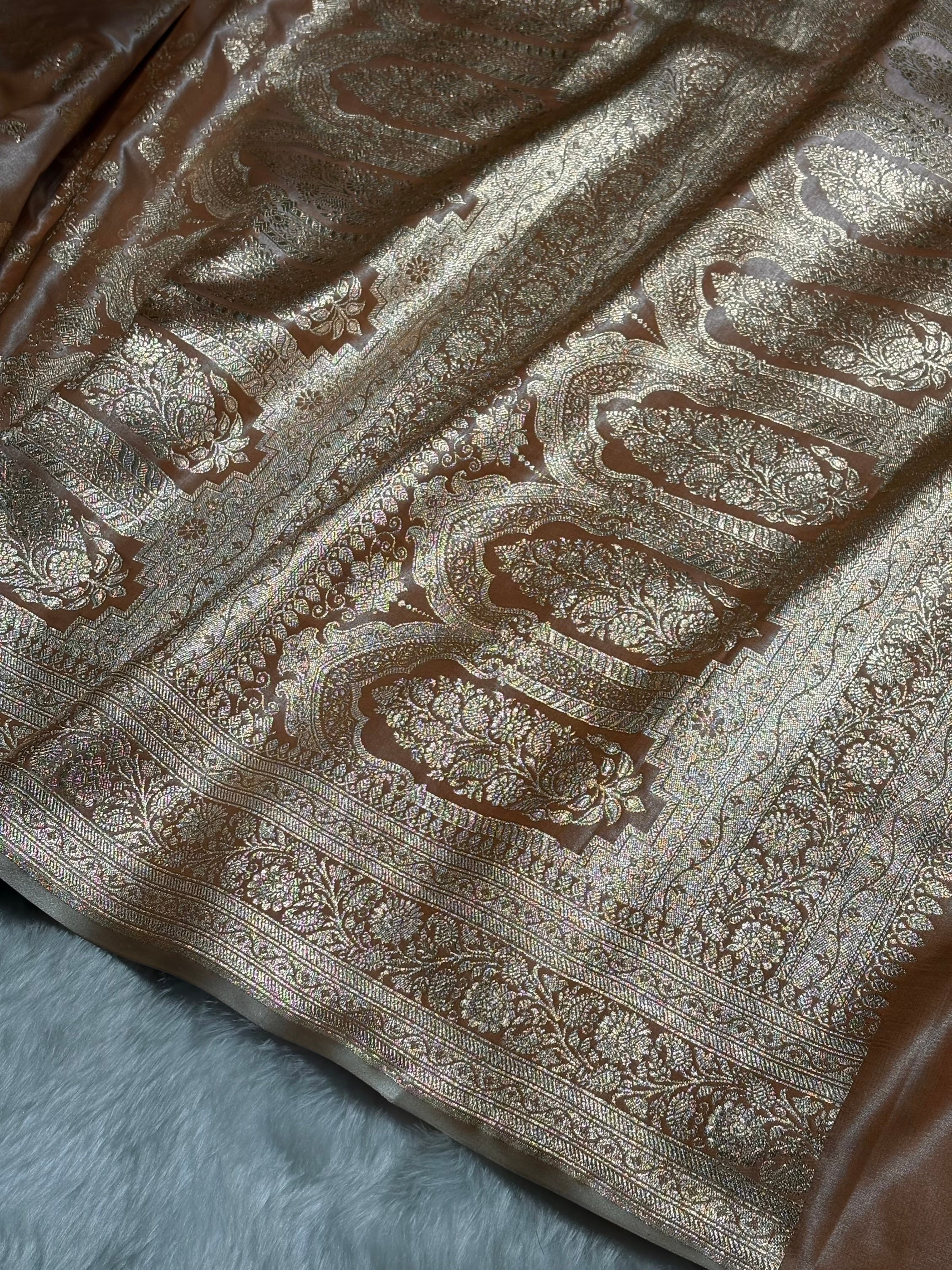 Banarasi Cross Jaal Satin Katan Silk Saree | Jacquard Woven Traditional Banarasi Saree