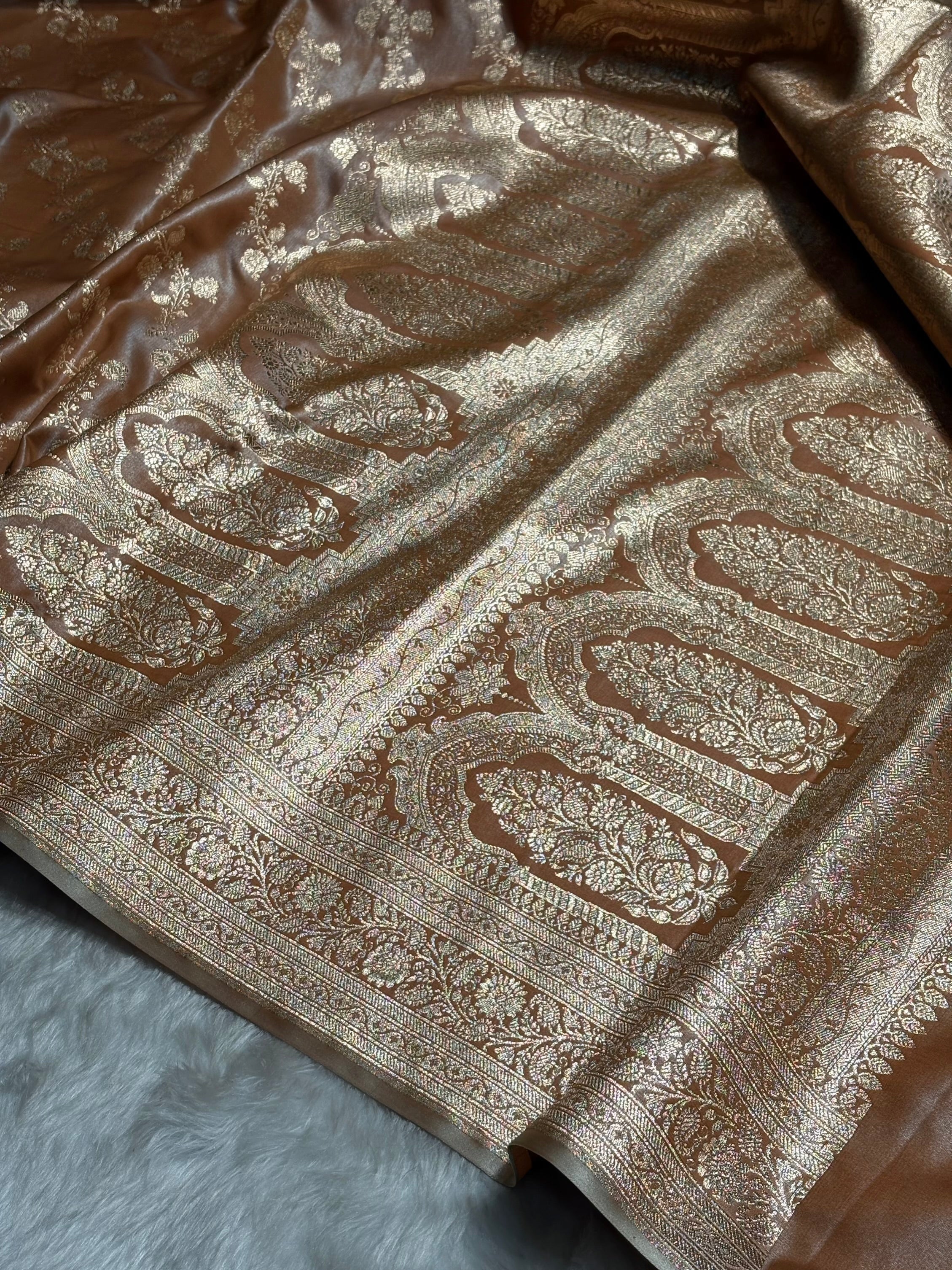 Banarasi Cross Jaal Satin Katan Silk Saree | Jacquard Woven Traditional Banarasi Saree