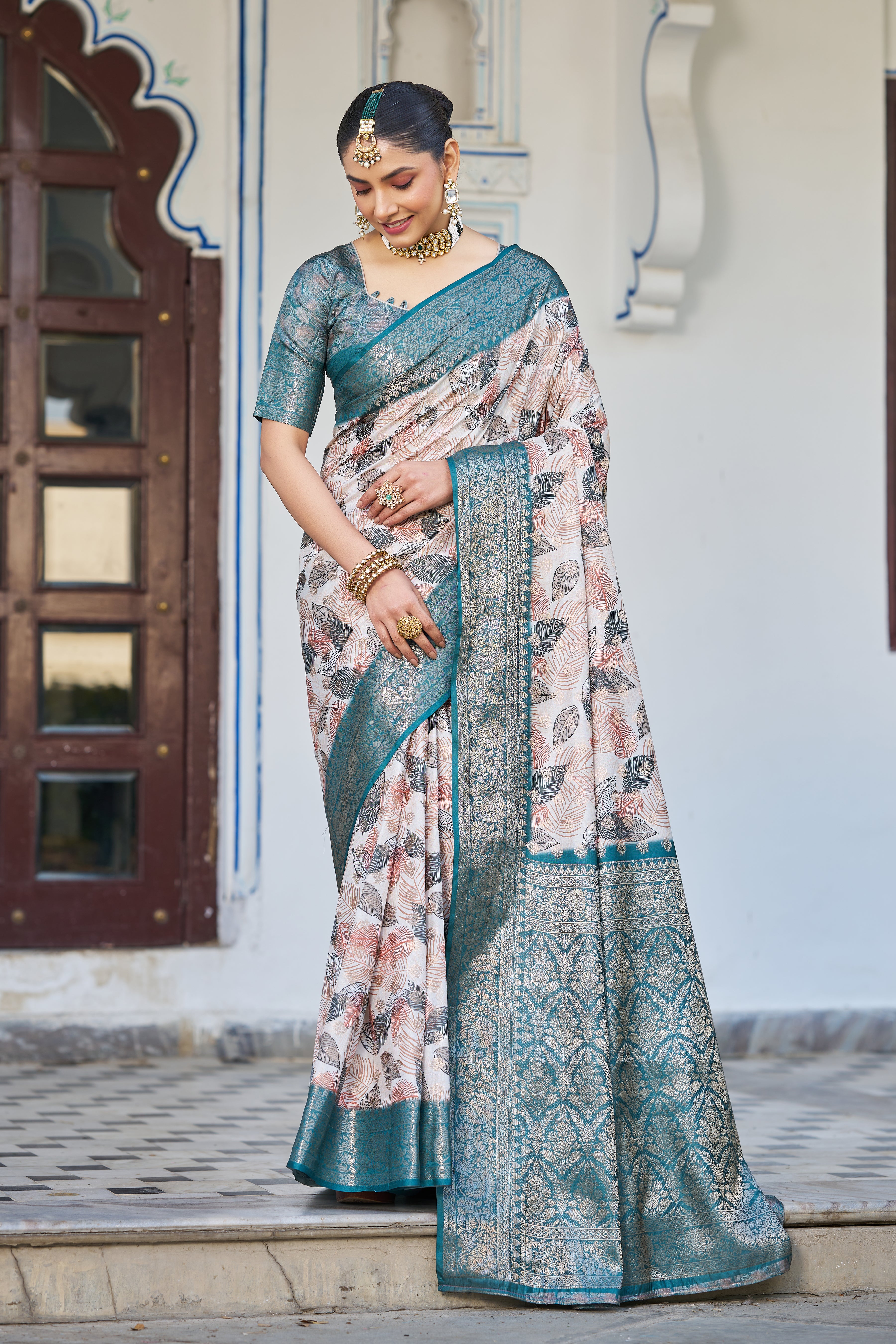 Artful Digital Bloom on Sheer Organza Silk