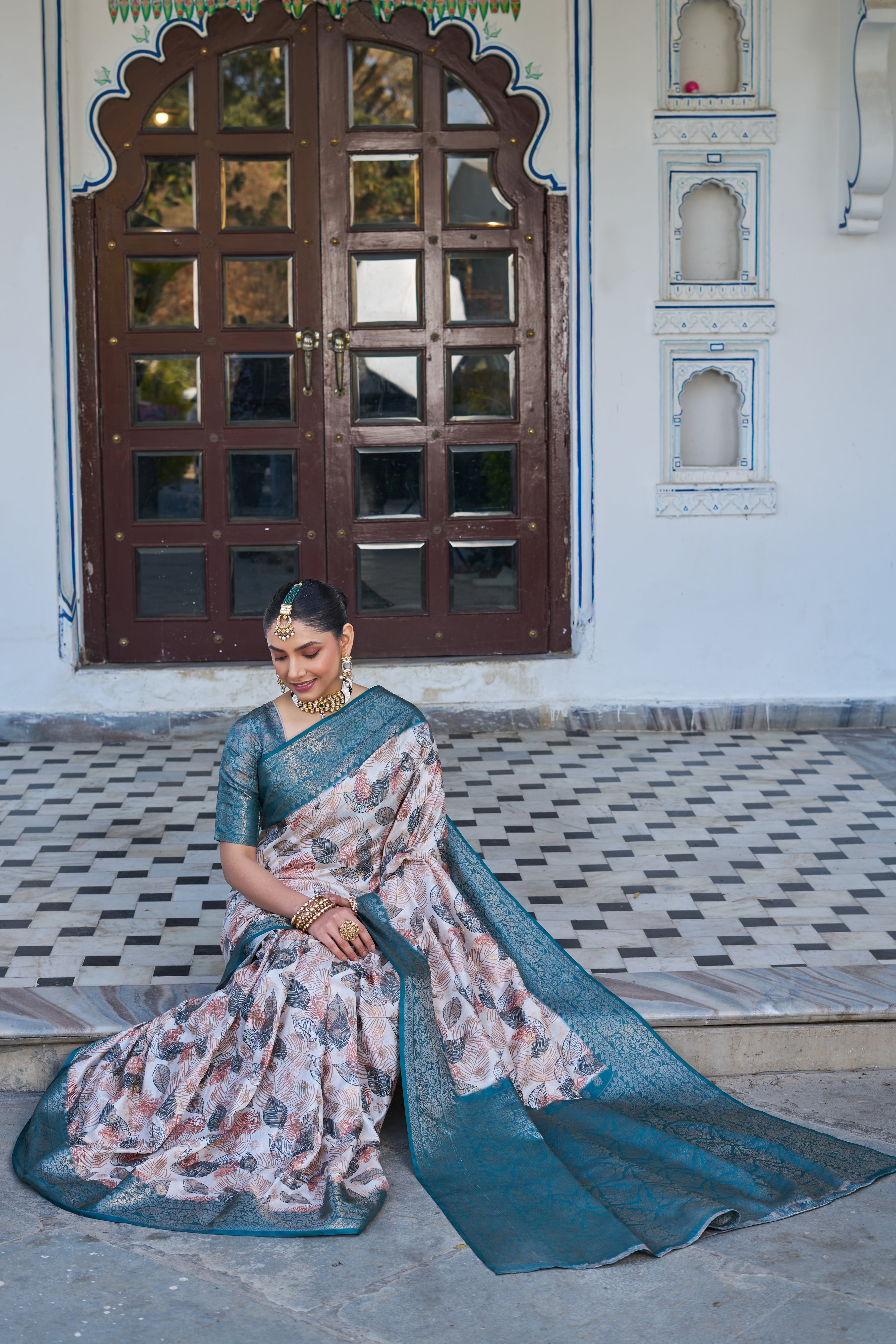 Artful Digital Bloom on Sheer Organza Silk