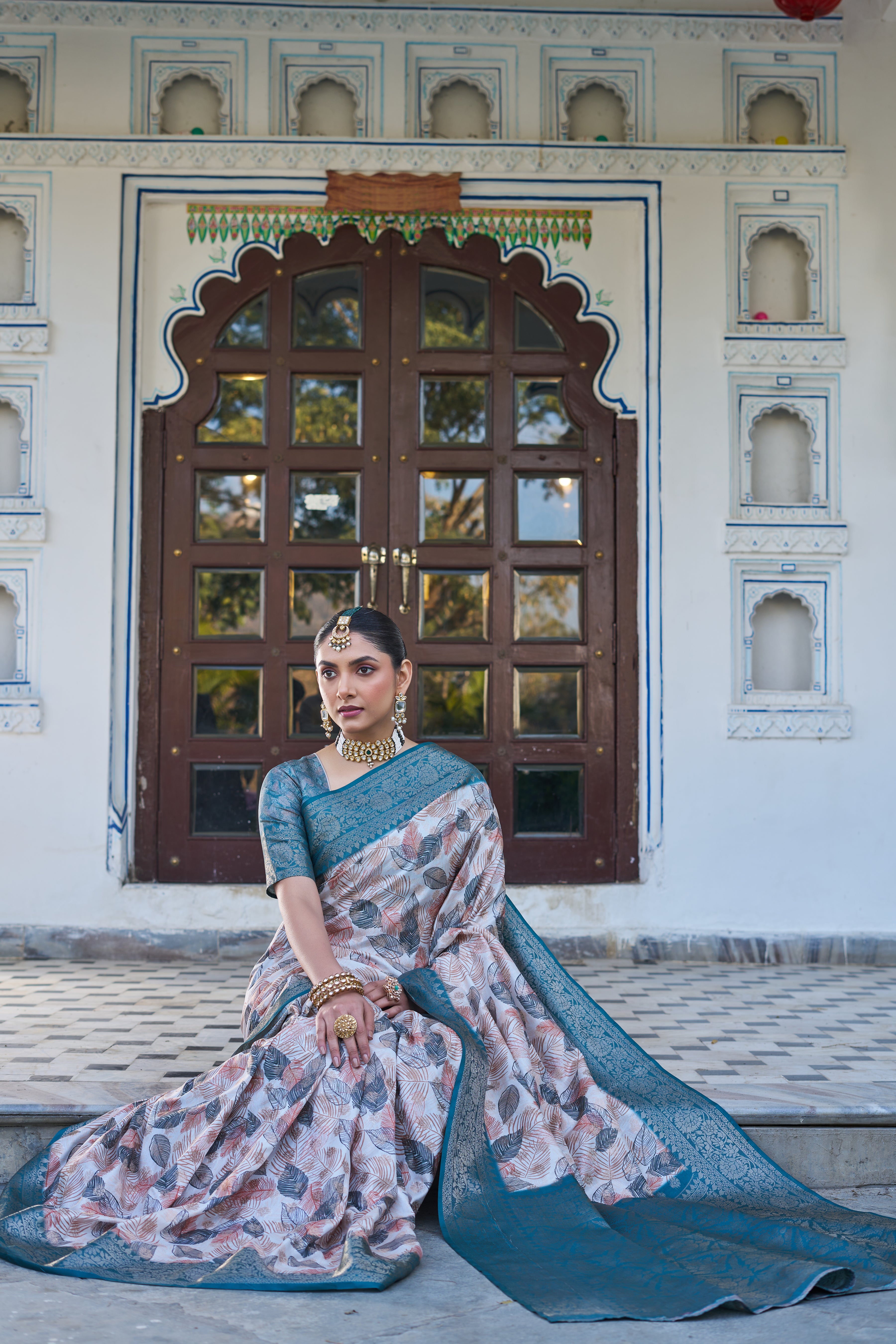Artful Digital Bloom on Sheer Organza Silk