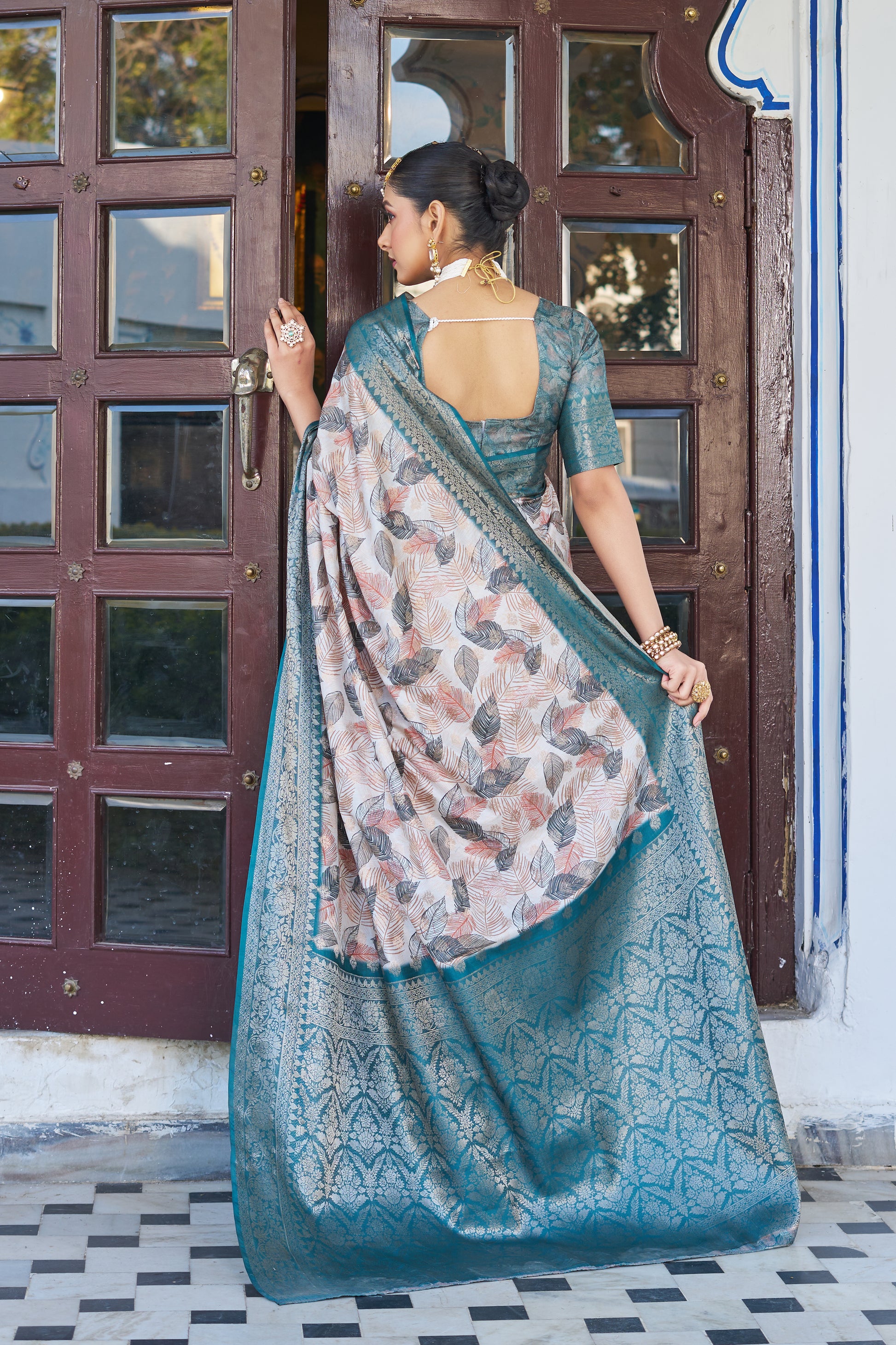 Artful Digital Bloom on Sheer Organza Silk