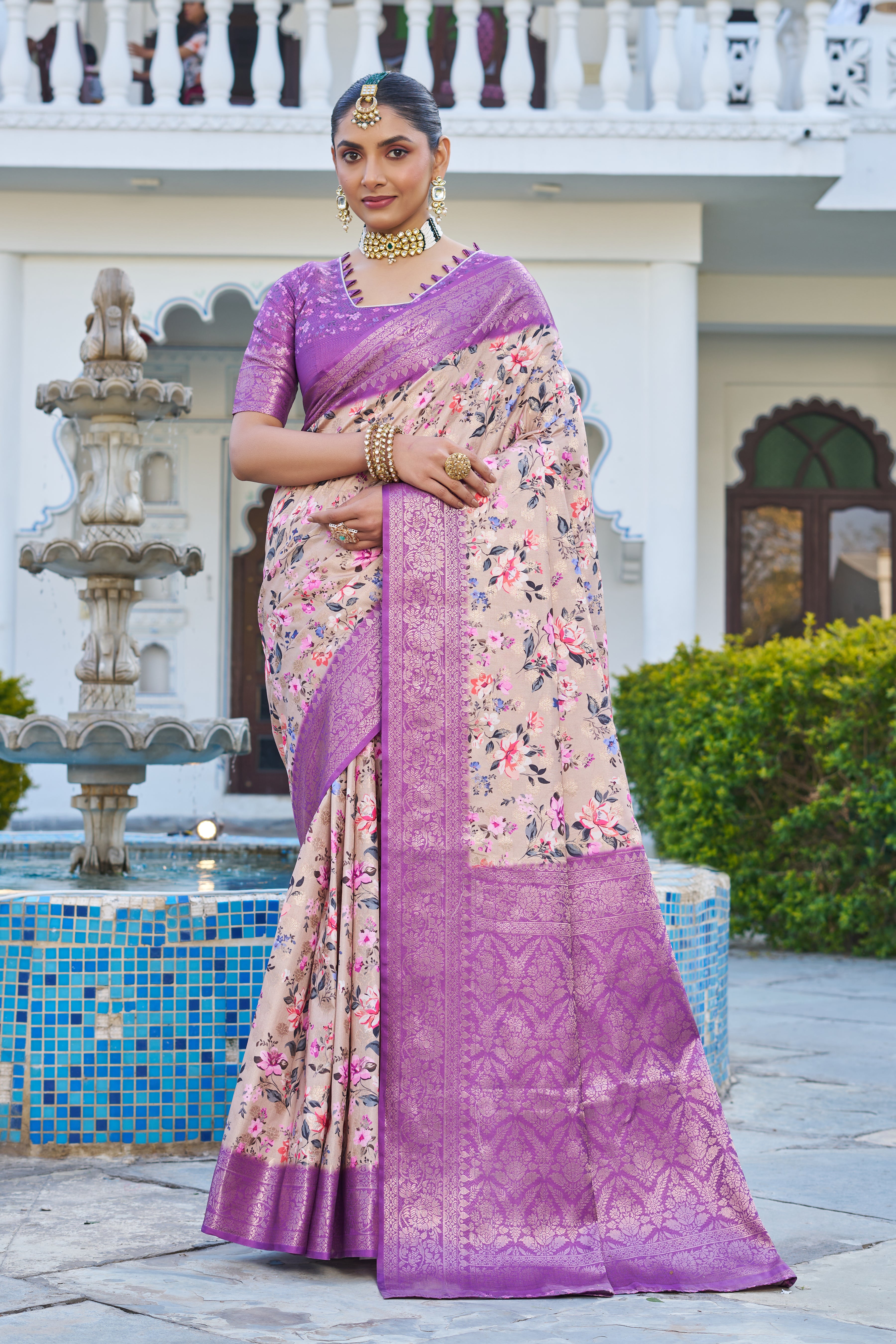 Artistic Digital Motifs on Luxe Cotton Silk Blend