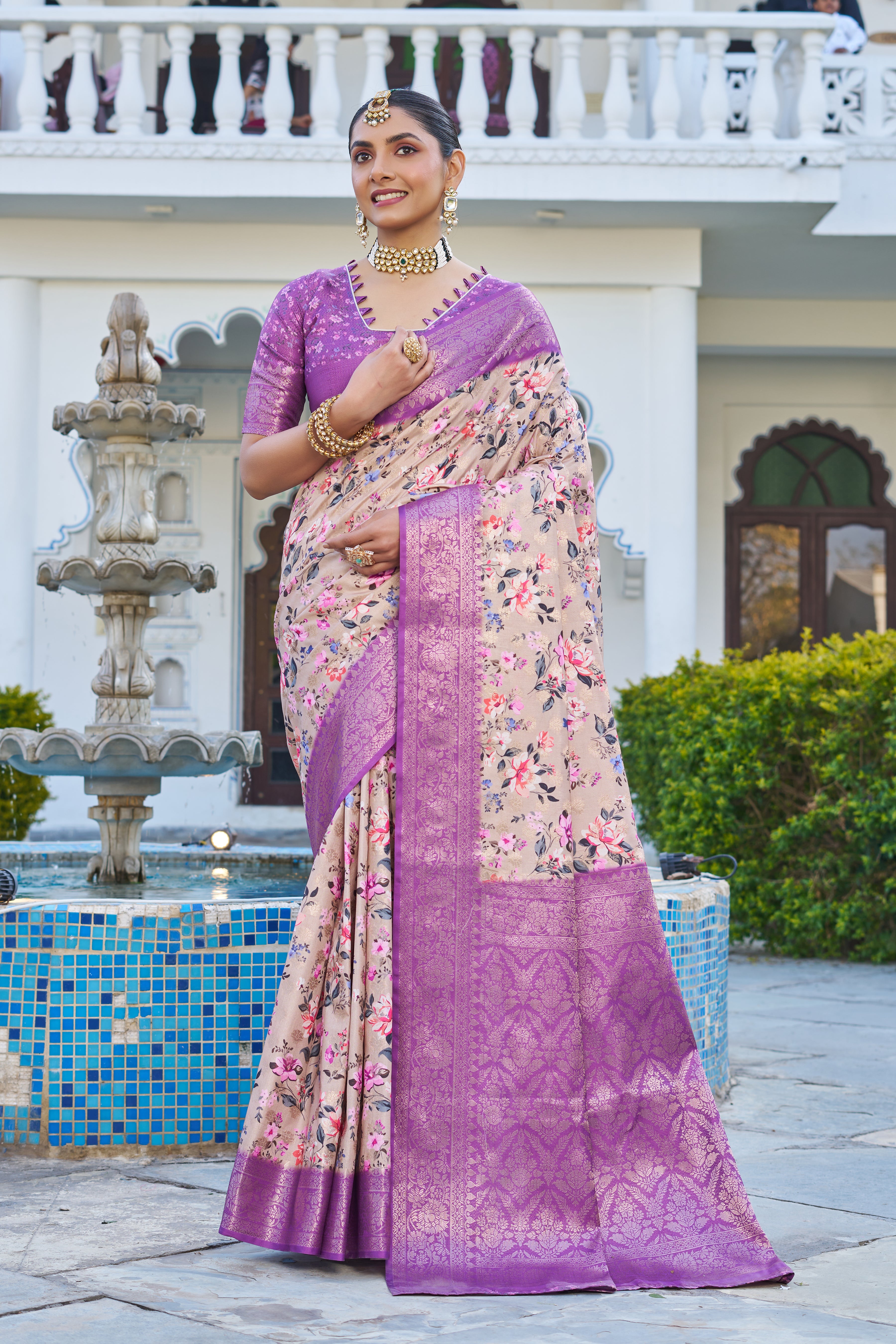 Artistic Digital Motifs on Luxe Cotton Silk Blend
