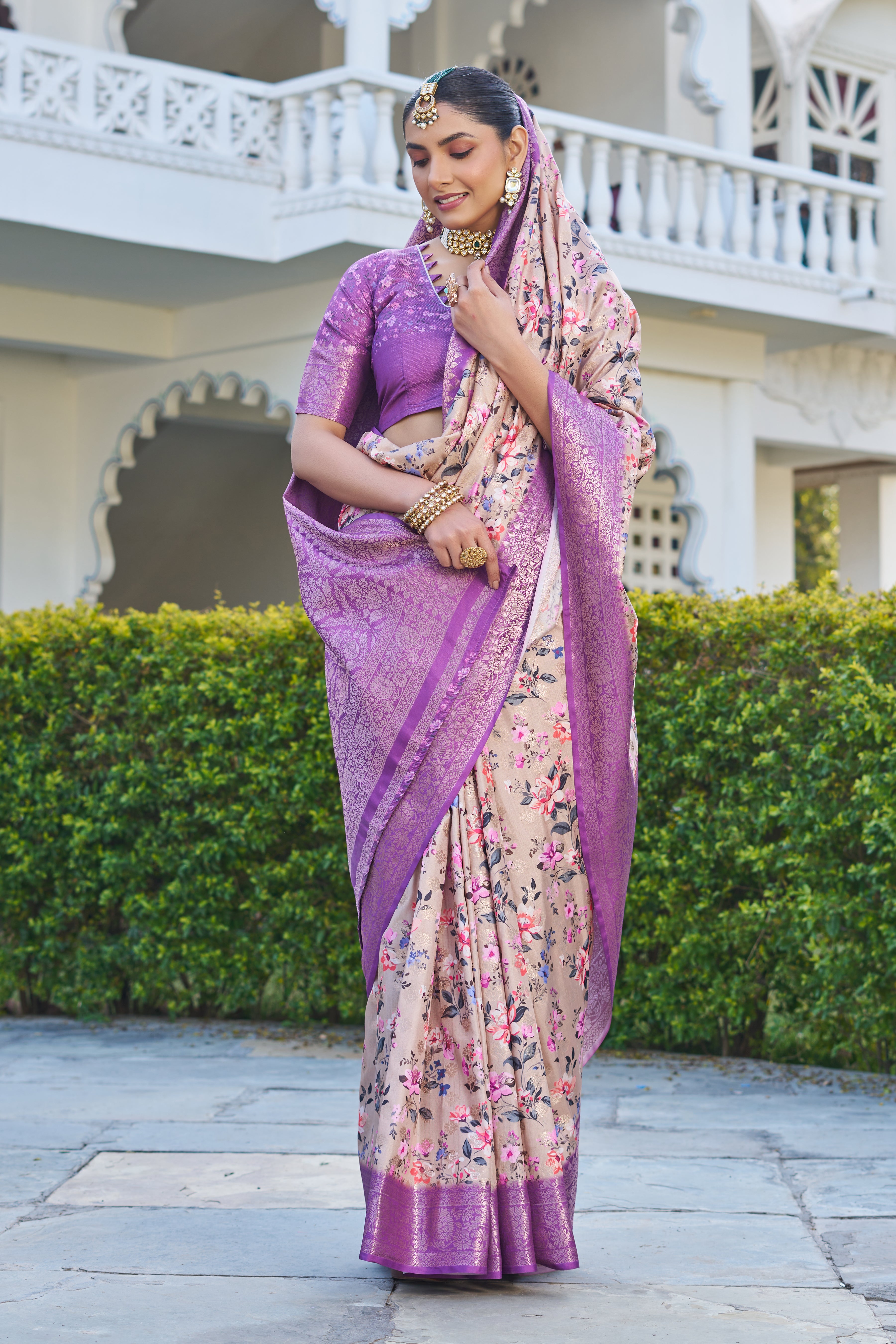 Artistic Digital Motifs on Luxe Cotton Silk Blend