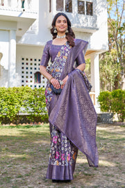 Elegant Digital Floral Print on Pure Linen Silk