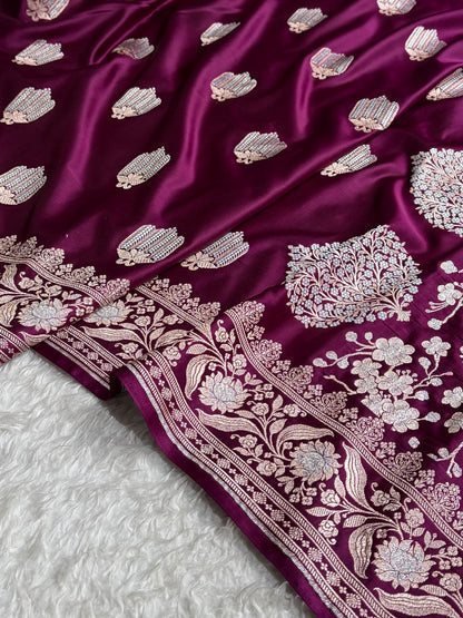 Banarasi Mashru Silk Saree Black | Minakari Boota Rupa Sona Jacquard Saree