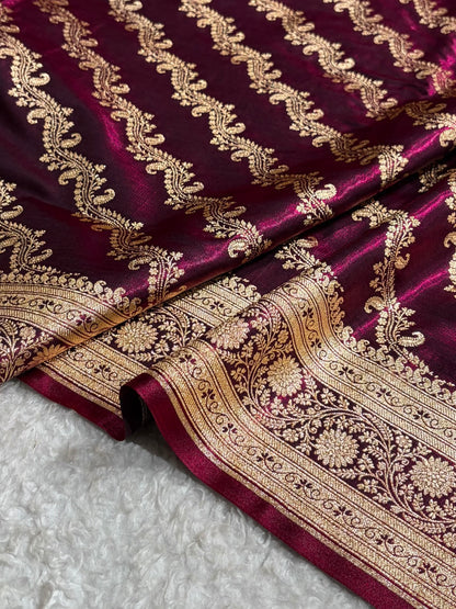 Cross Pattern Banarasi Satin Silk Saree | Jacquard Weave Satin Katan Silk Saree for Women