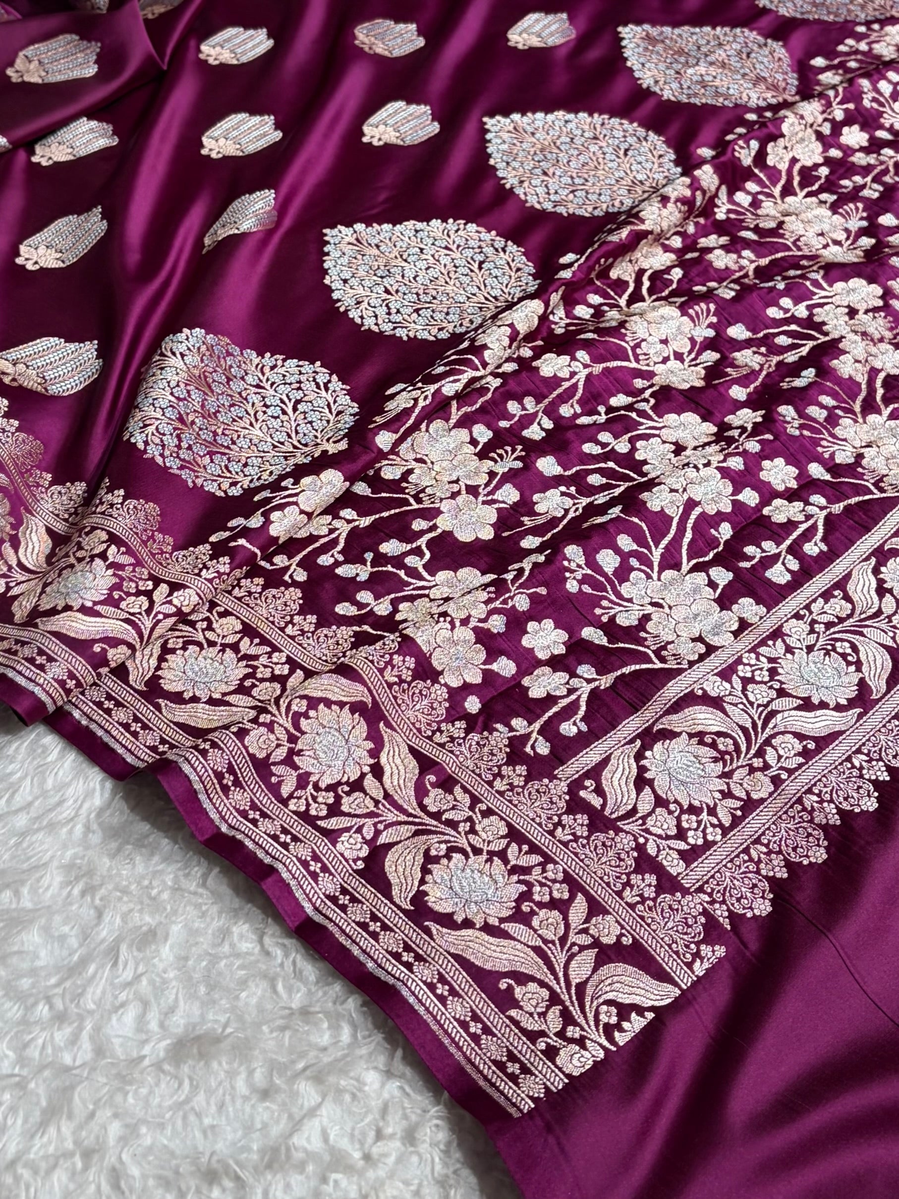 Banarasi Mashru Silk Saree Black | Minakari Boota Rupa Sona Jacquard Saree
