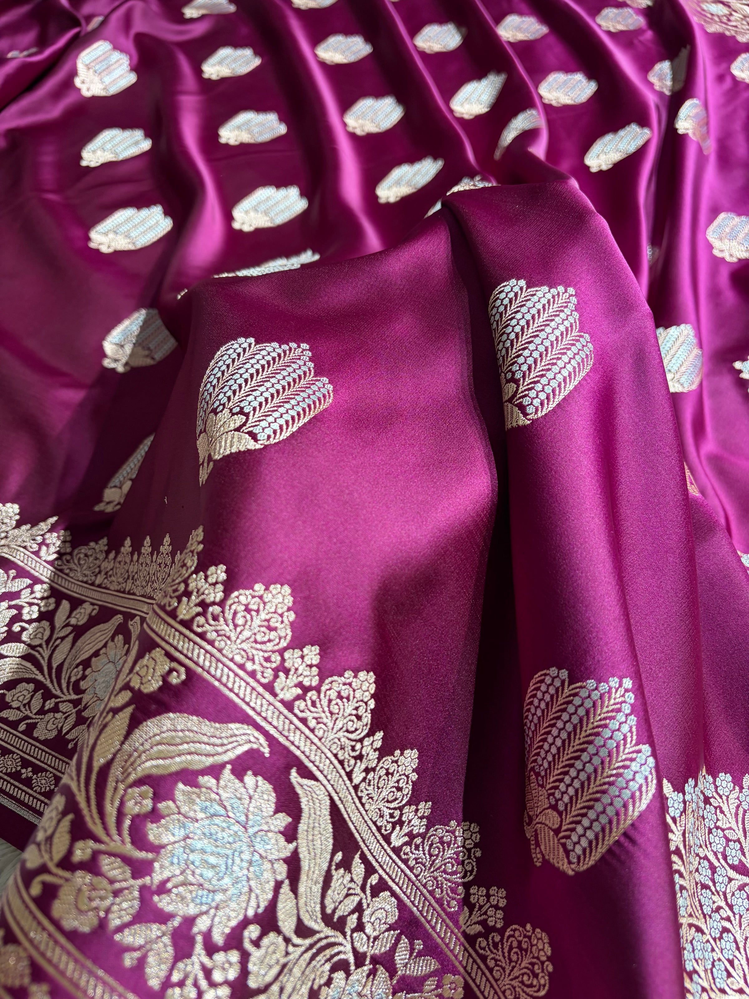Banarasi Mashru Silk Saree Black | Minakari Boota Rupa Sona Jacquard Saree