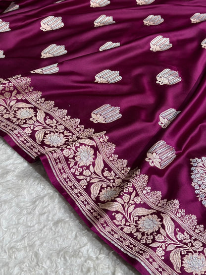 Banarasi Mashru Silk Saree Black | Minakari Boota Rupa Sona Jacquard Saree