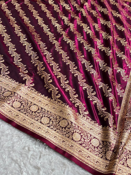 Cross Pattern Banarasi Satin Silk Saree | Jacquard Weave Satin Katan Silk Saree for Women