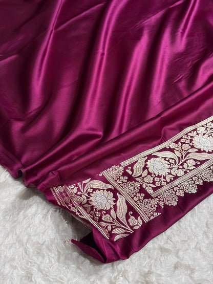 Banarasi Mashru Silk Saree Black | Minakari Boota Rupa Sona Jacquard Saree