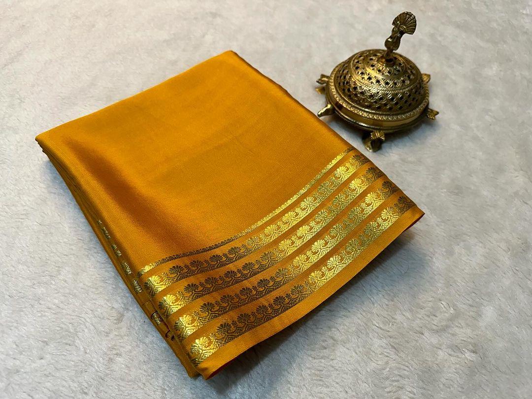 Traditional Mysore silk sarees in beautiful zari border
