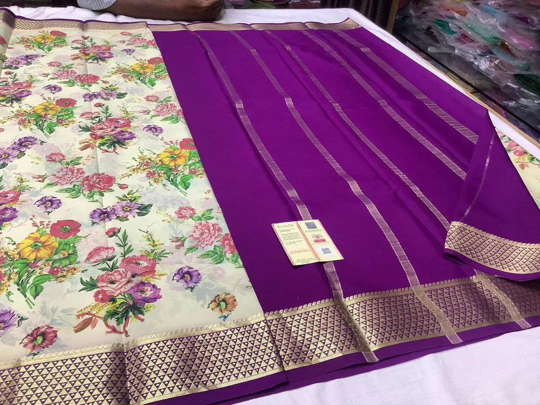 Mysore Printed Crepe Silk Sarees for Festive Occasions