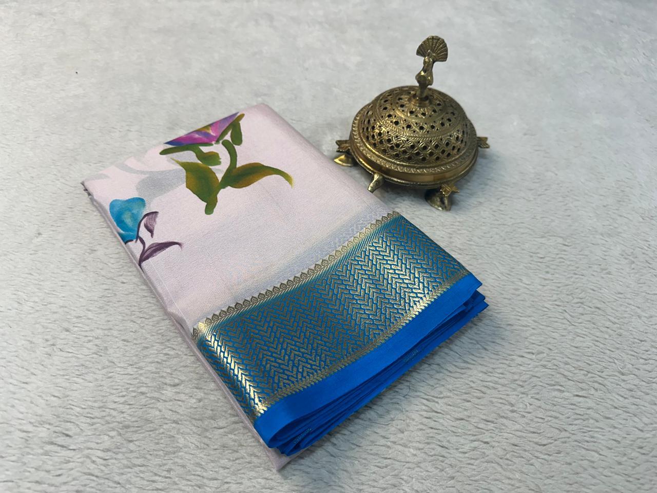 Mysore Printed Crepe Silk Sarees for Evening Wear