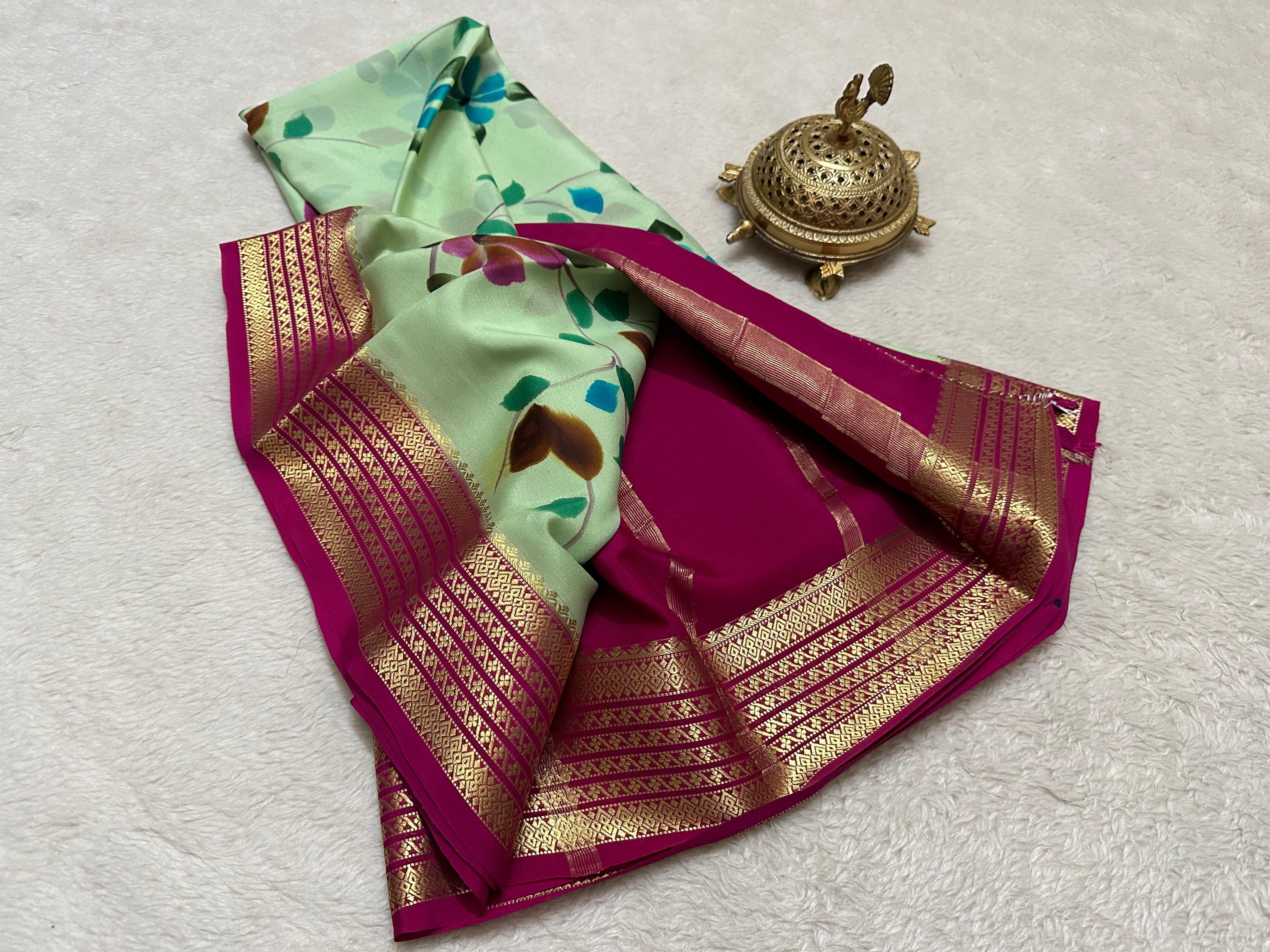 Mysore Printed Floral Silk Sarees for Weddings