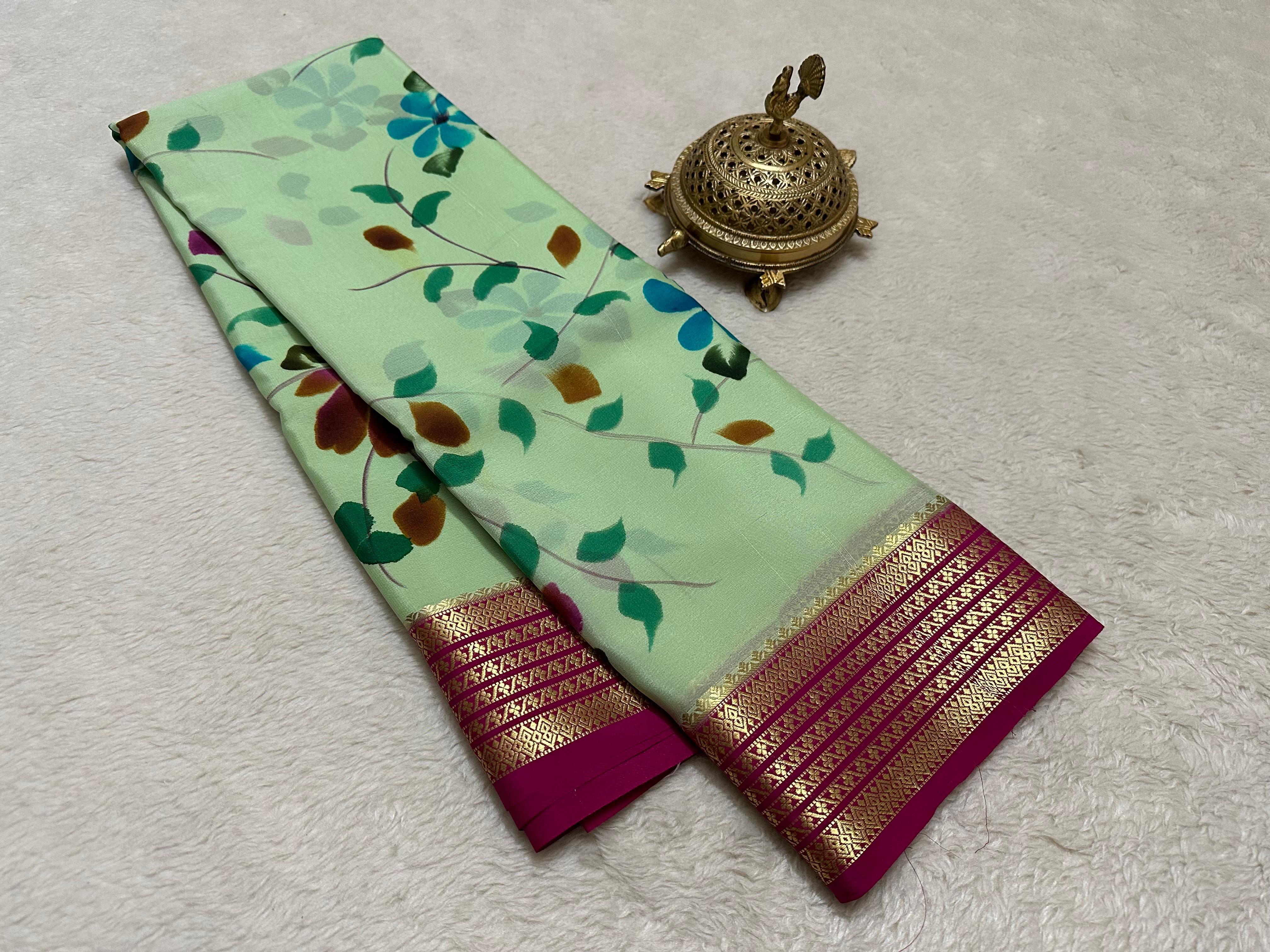 Mysore Printed Floral Silk Sarees for Weddings
