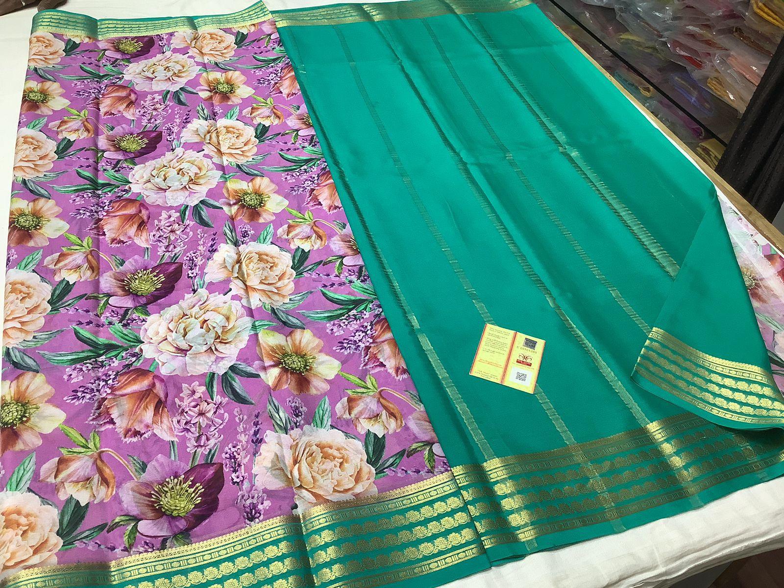 Elegant Mysore Printed Crepe Silk Sarees