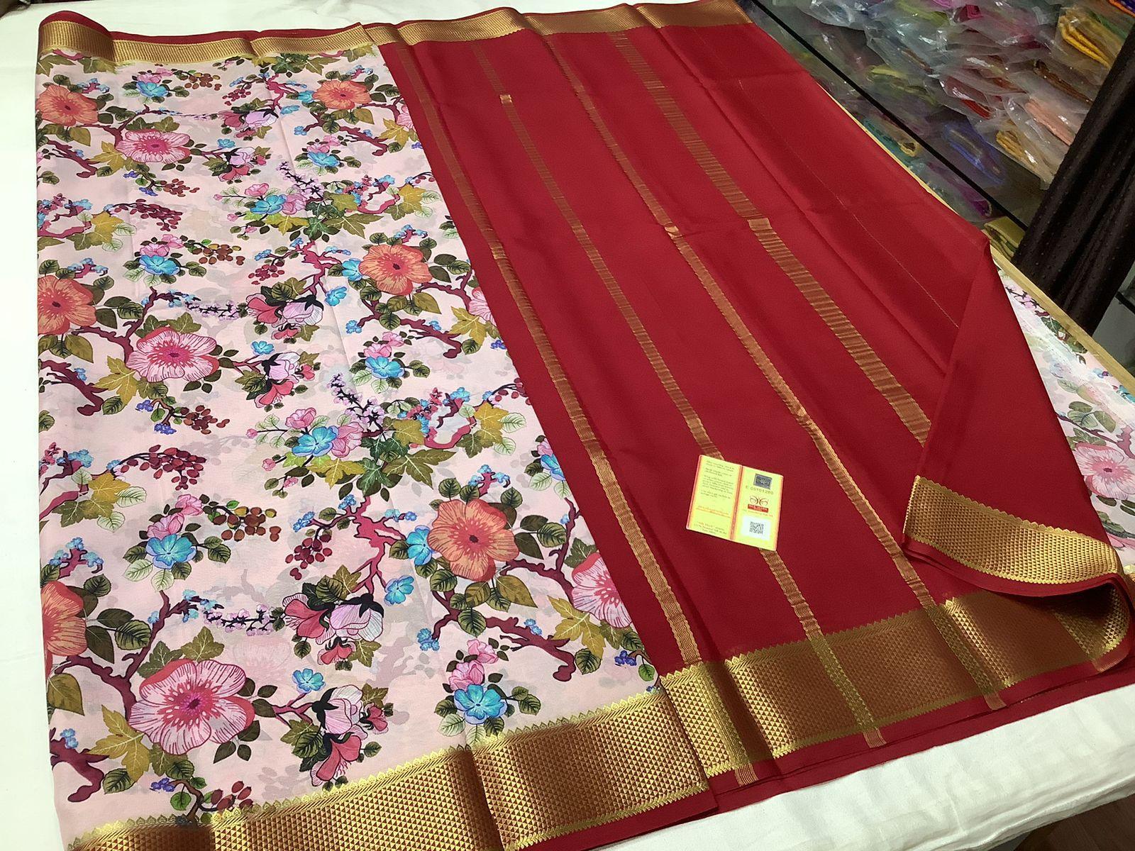 Mysore Printed Floral Silk Sarees for Women