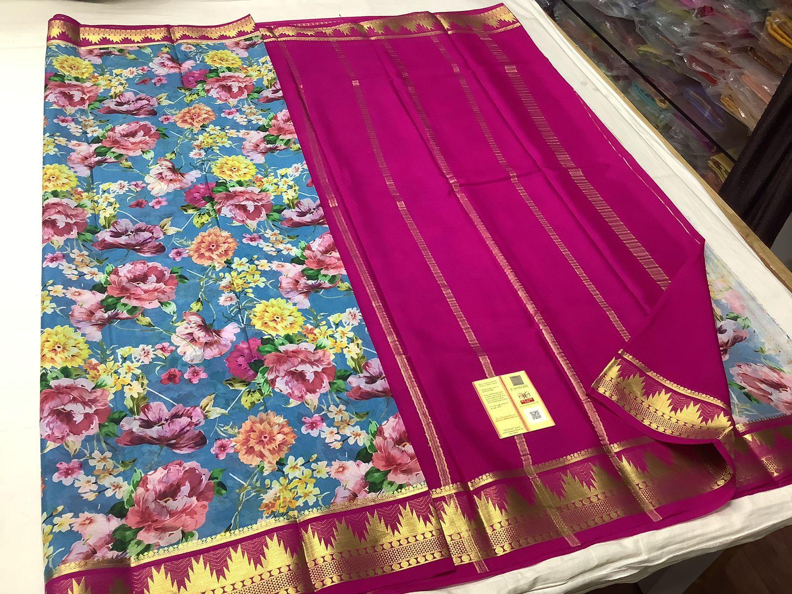 Vintage Mysore Printed Floral Silk Sarees