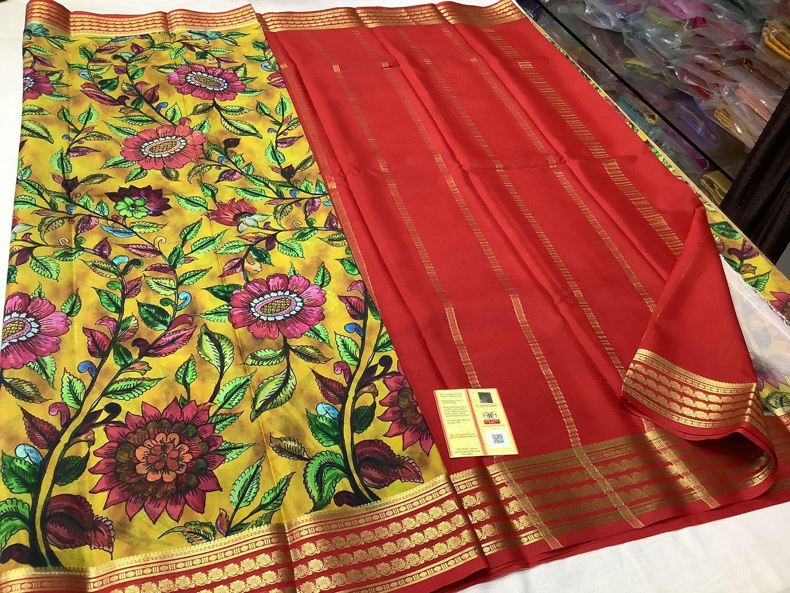 Mysore Printed Silk Sarees with Floral Patterns