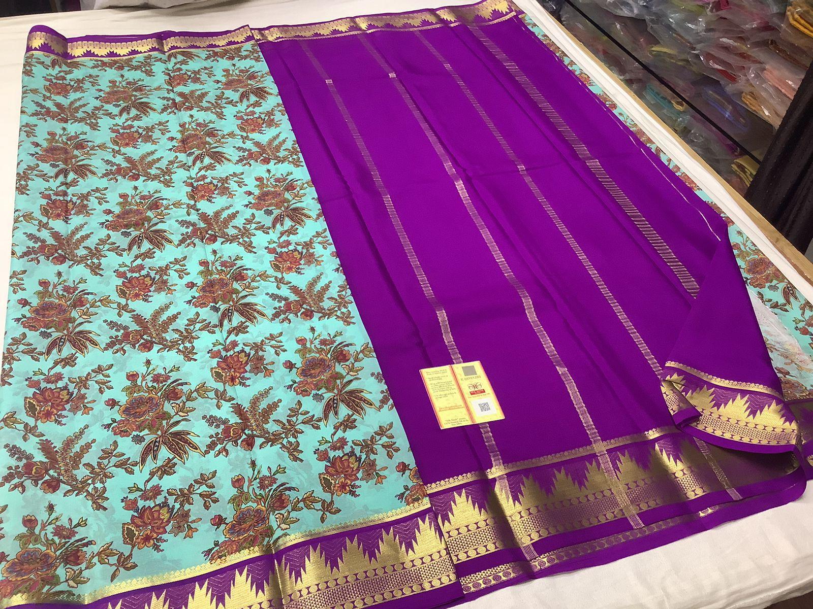 Mysore Printed Floral Silk Sarees Collection
