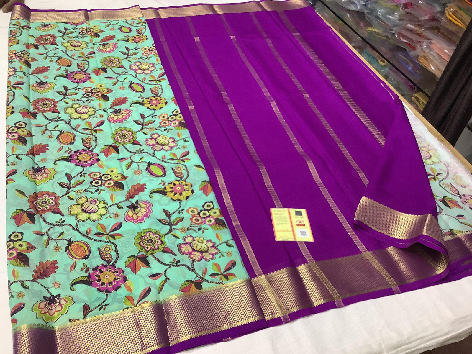 Luxurious Mysore Printed Crepe Silk Sarees