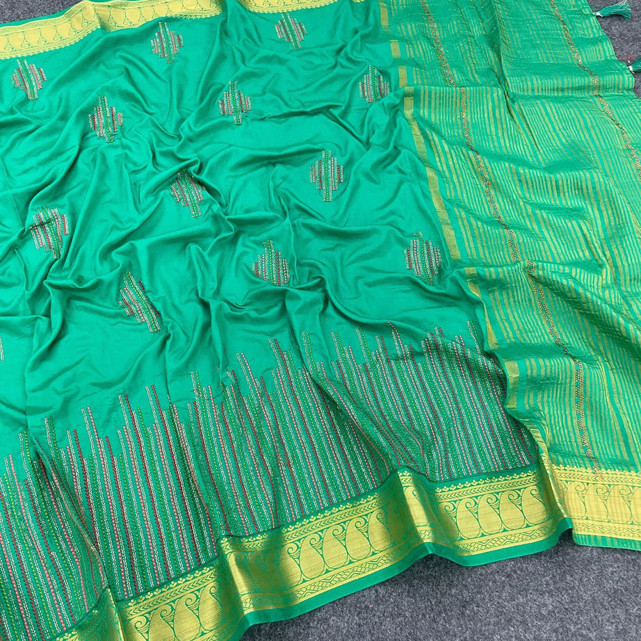 Beautiful Embroidered Designer Silk Saree With Embroidered Blouse